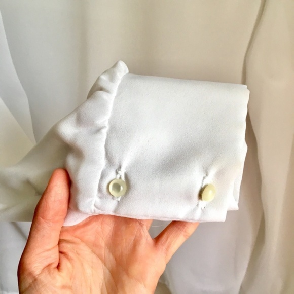 {Vintage} White Puff Sleeve High Neck Sheer Blouse - Picture 7 of 8